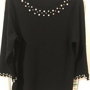 Charter Club Ladies Round Collar 3/4 Sleeve Embellished With Pearls